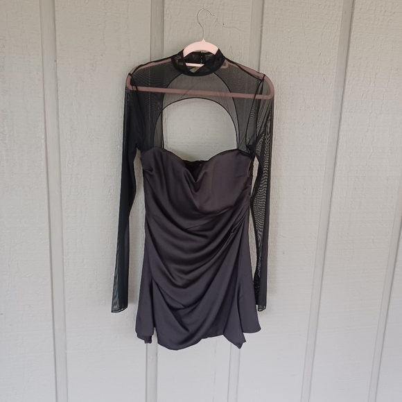 Alieva Maya Draped Corset Mini Dress Size L Women Long Sleeve Silk Satin Black - Picture 2 of 14